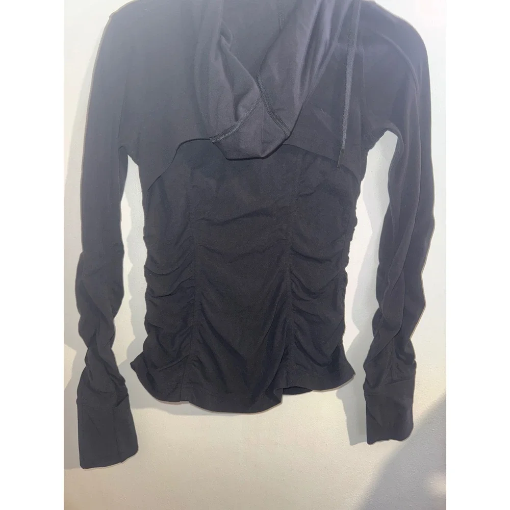 Lululemon Beyond the Studio Jacket Black Ruched Full Zip Hooded Size 4